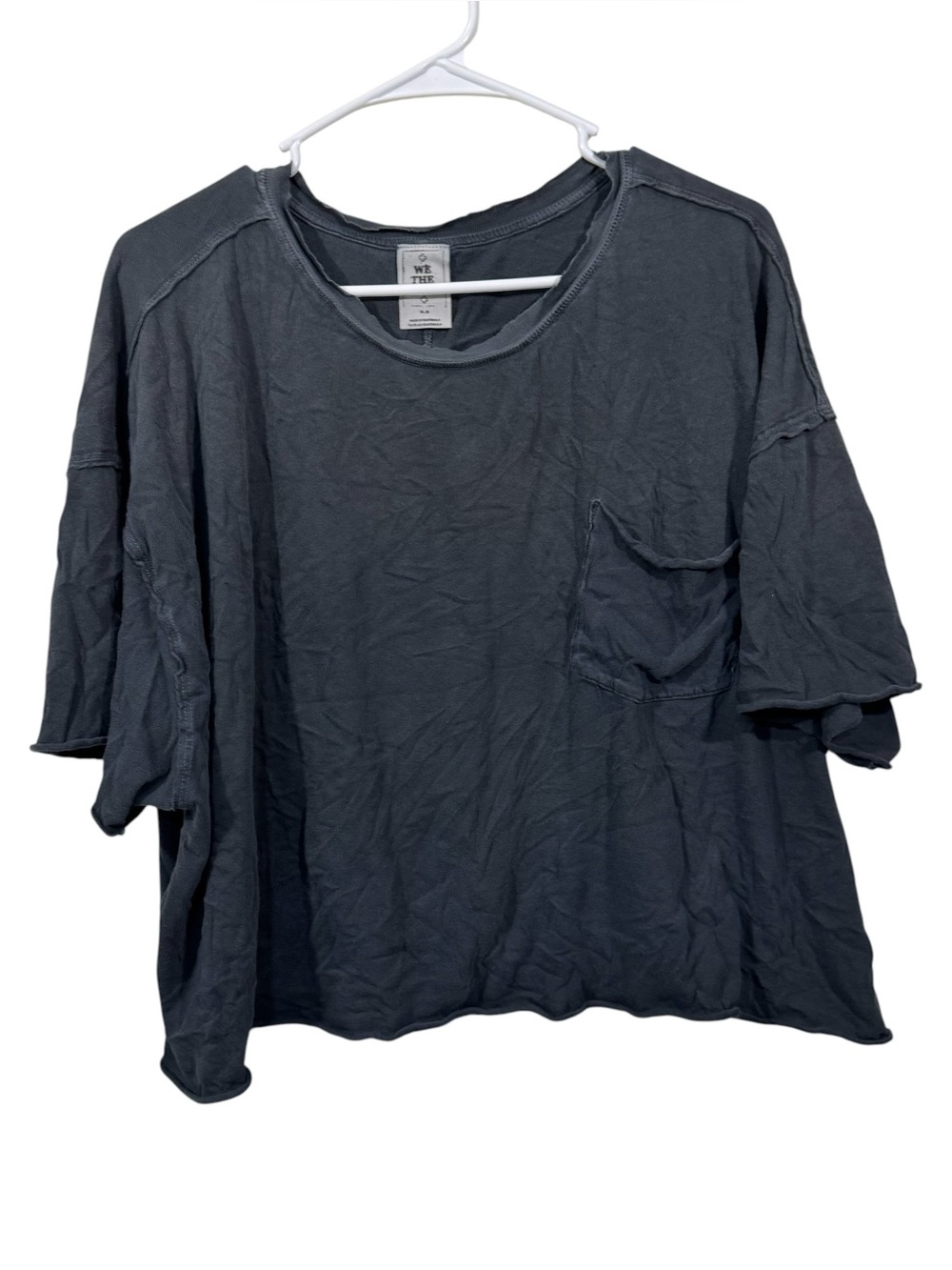 We The Free Charcoal Grey Rex Oversized Cropped Short Sleeve Distressed T-Shirt